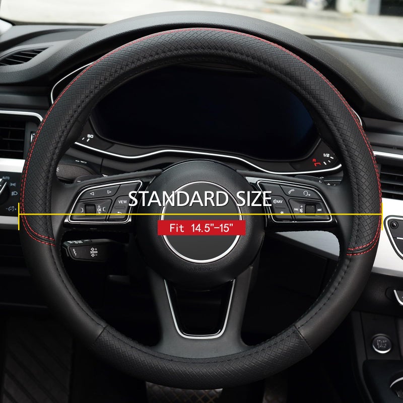 LABBYWAY Steering Wheel Cover, Universal Fit 15 Inch Microfiber Leather Car Wheel Protector, Anti-Slip, Black - Image 2